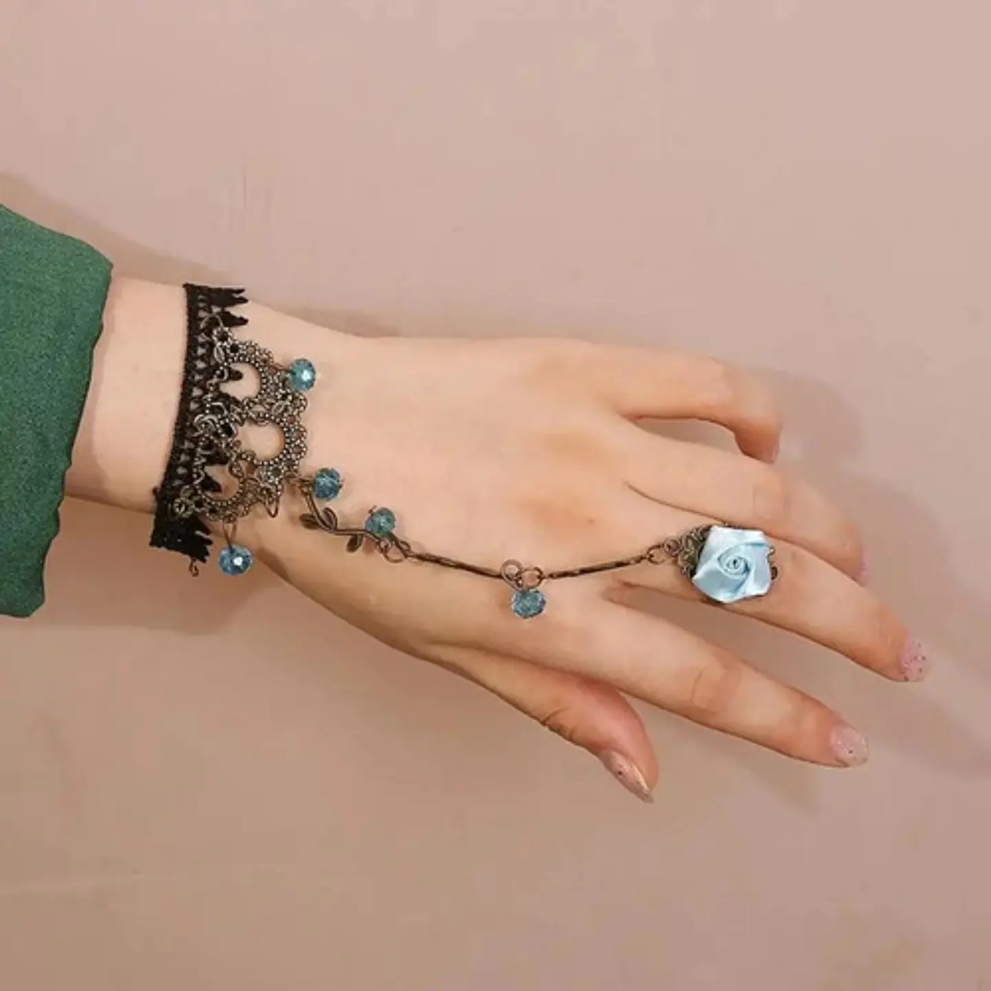 Pulsera Encajé Anillo Choker Rosa Para Mujer Gótico Moda 14