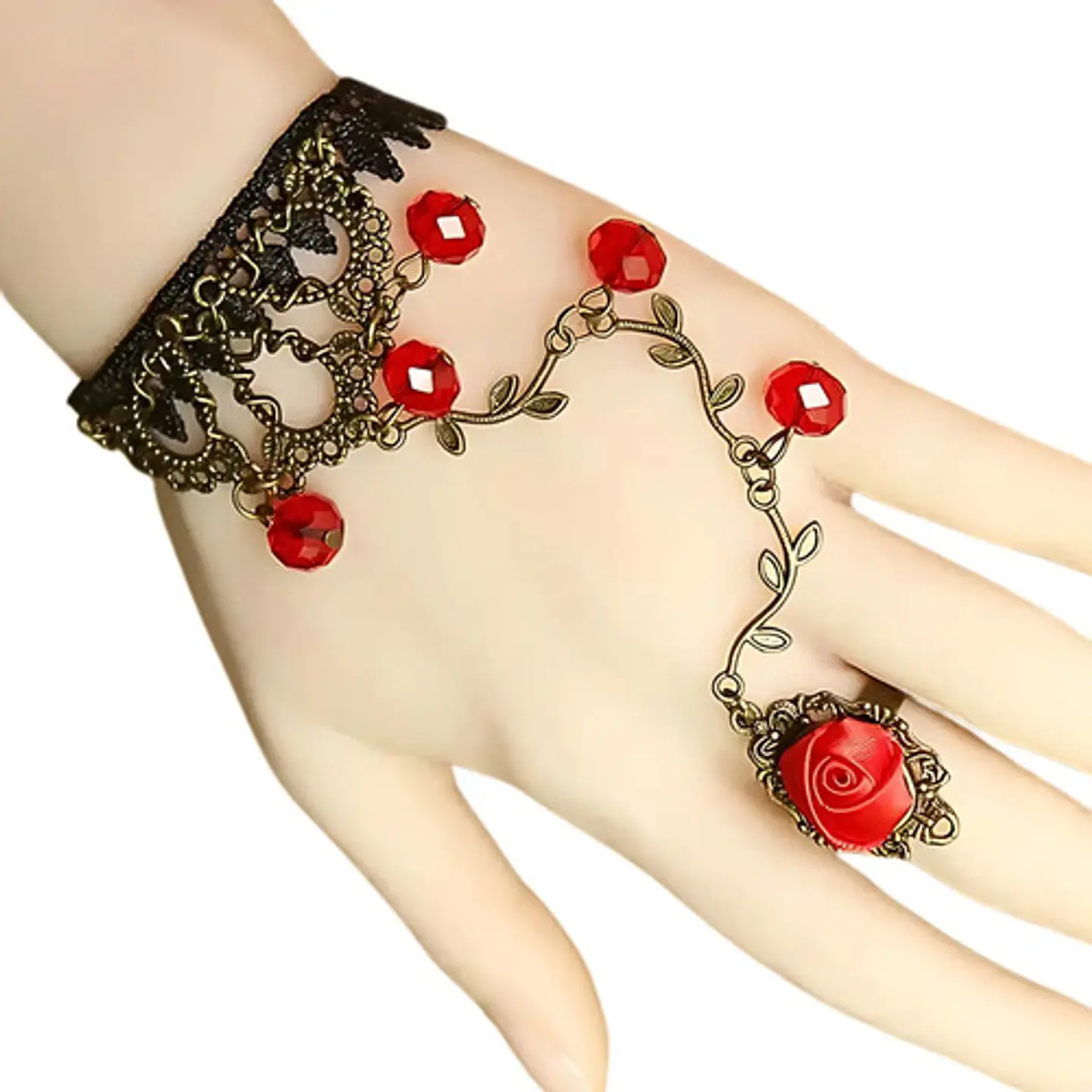 Pulsera Encajé Anillo Choker Rosa Para Mujer Gótico Moda 16