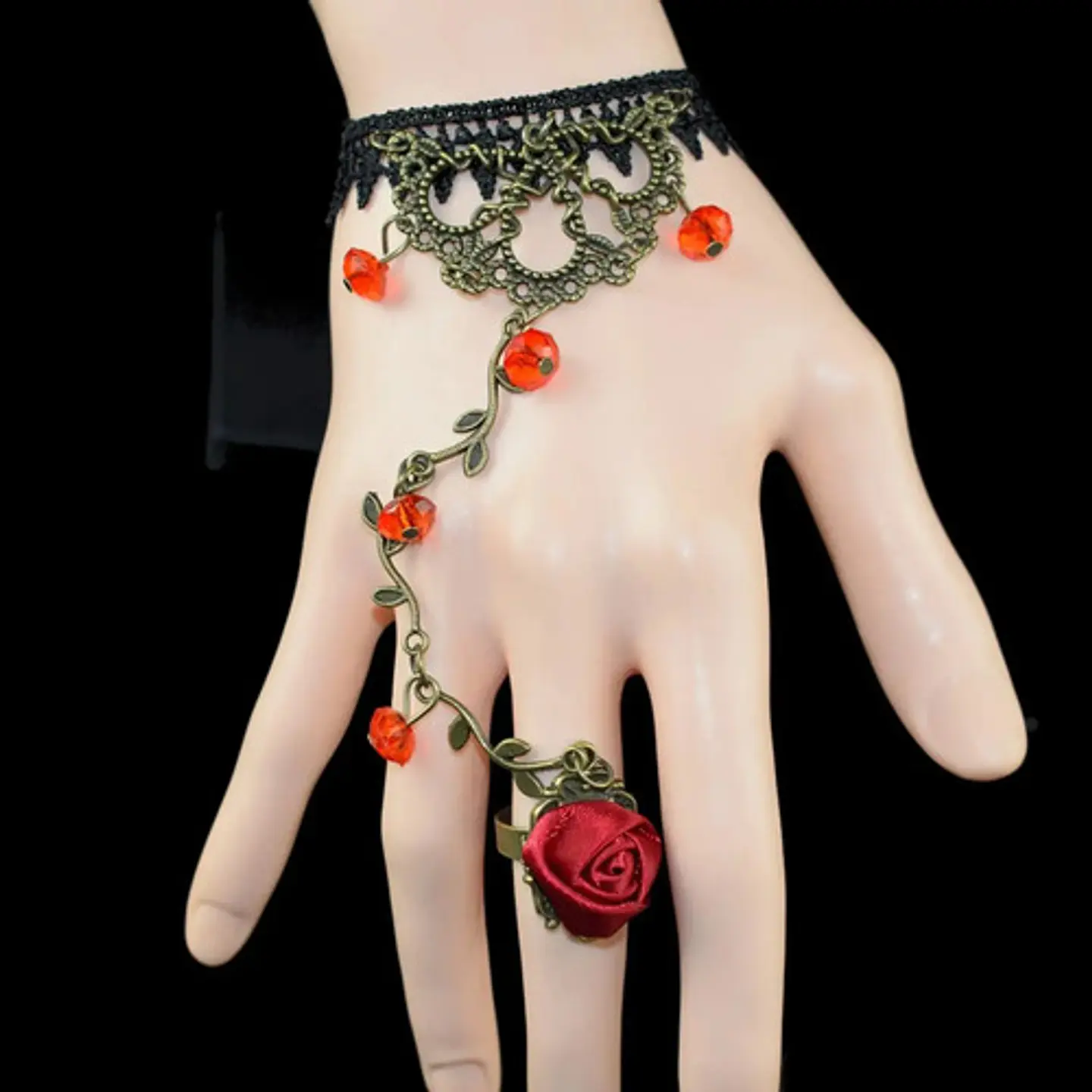 Pulsera Encajé Anillo Choker Rosa Para Mujer Gótico Moda 17