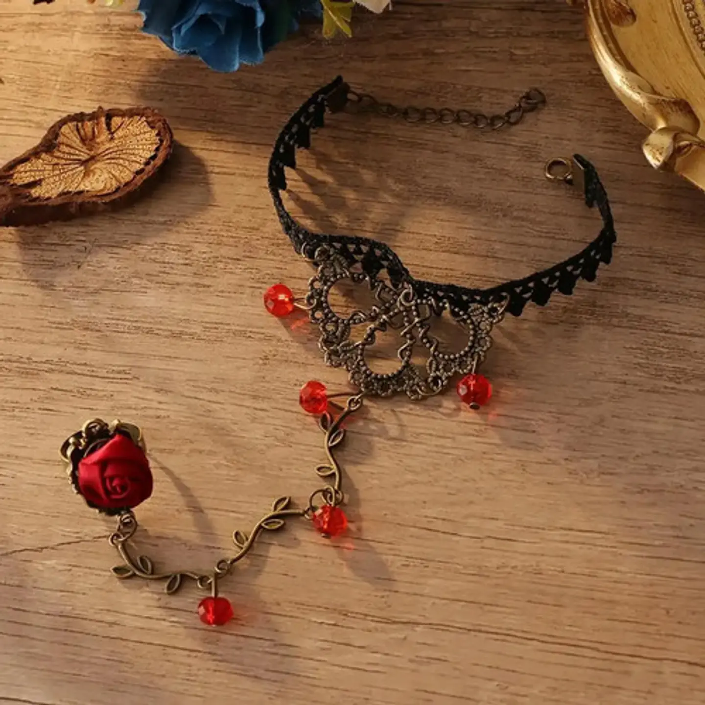 Pulsera Encajé Anillo Choker Rosa Para Mujer Gótico Moda 18