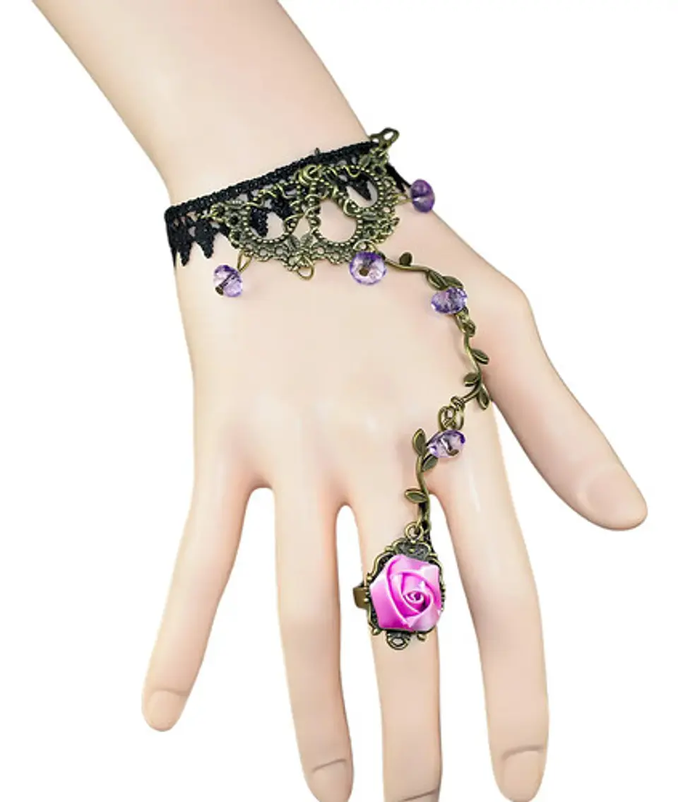 Pulsera Encajé Anillo Choker Rosa Para Mujer Gótico Moda 19