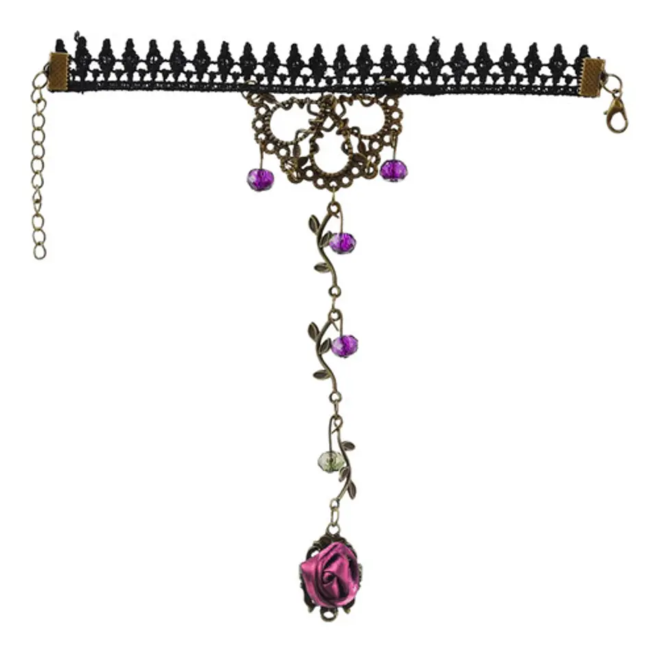 Pulsera Encajé Anillo Choker Rosa Para Mujer Gótico Moda 20