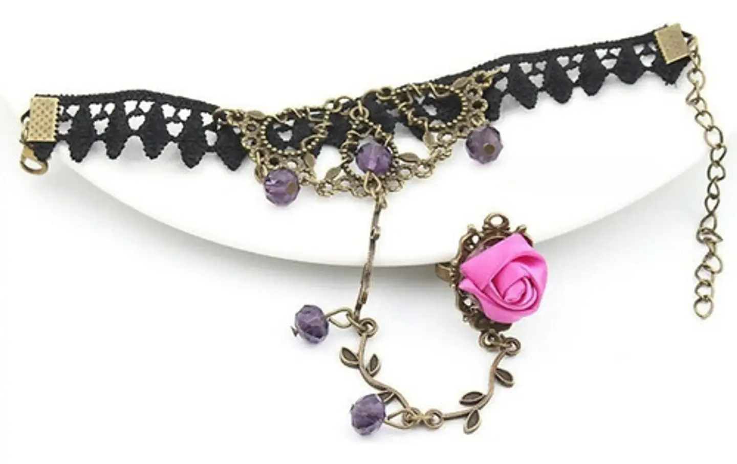 Pulsera Encajé Anillo Choker Rosa Para Mujer Gótico Moda 21