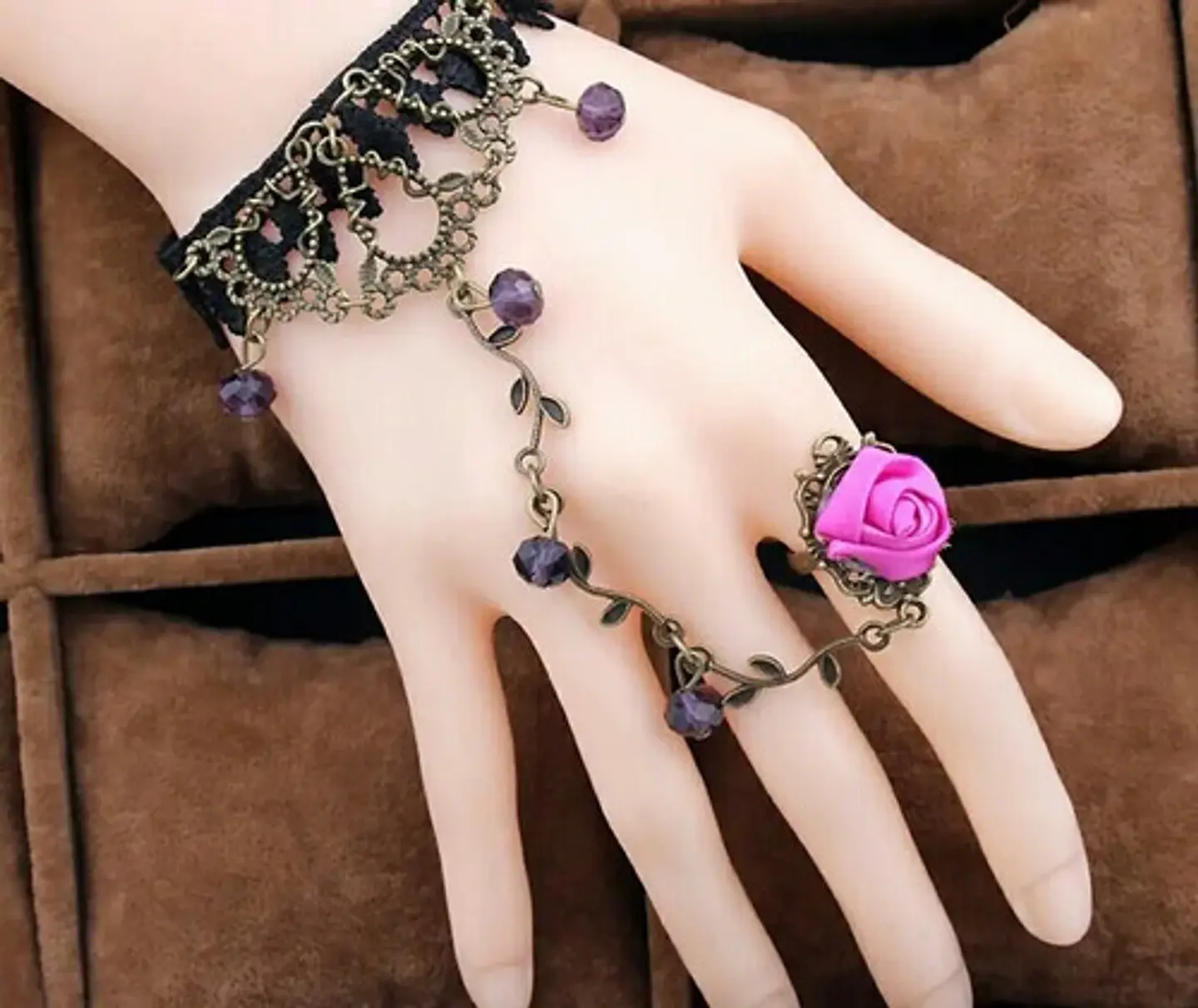 Pulsera Encajé Anillo Choker Rosa Para Mujer Gótico Moda 22