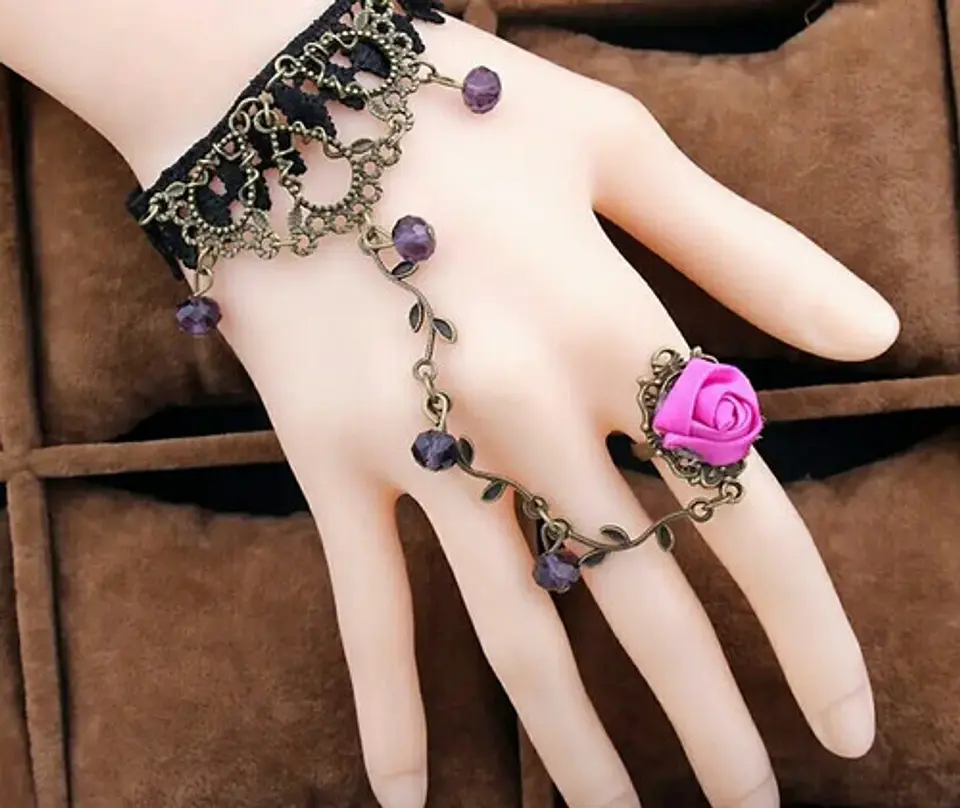 Pulsera Encajé Anillo Choker Rosa Para Mujer Gótico Moda 22