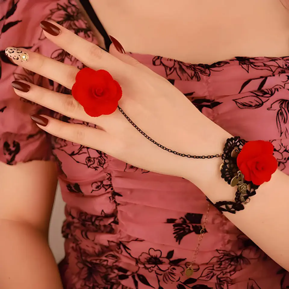 Pulsera Encajé Anillo Choker Rosa Para Mujer Gótico Moda 26