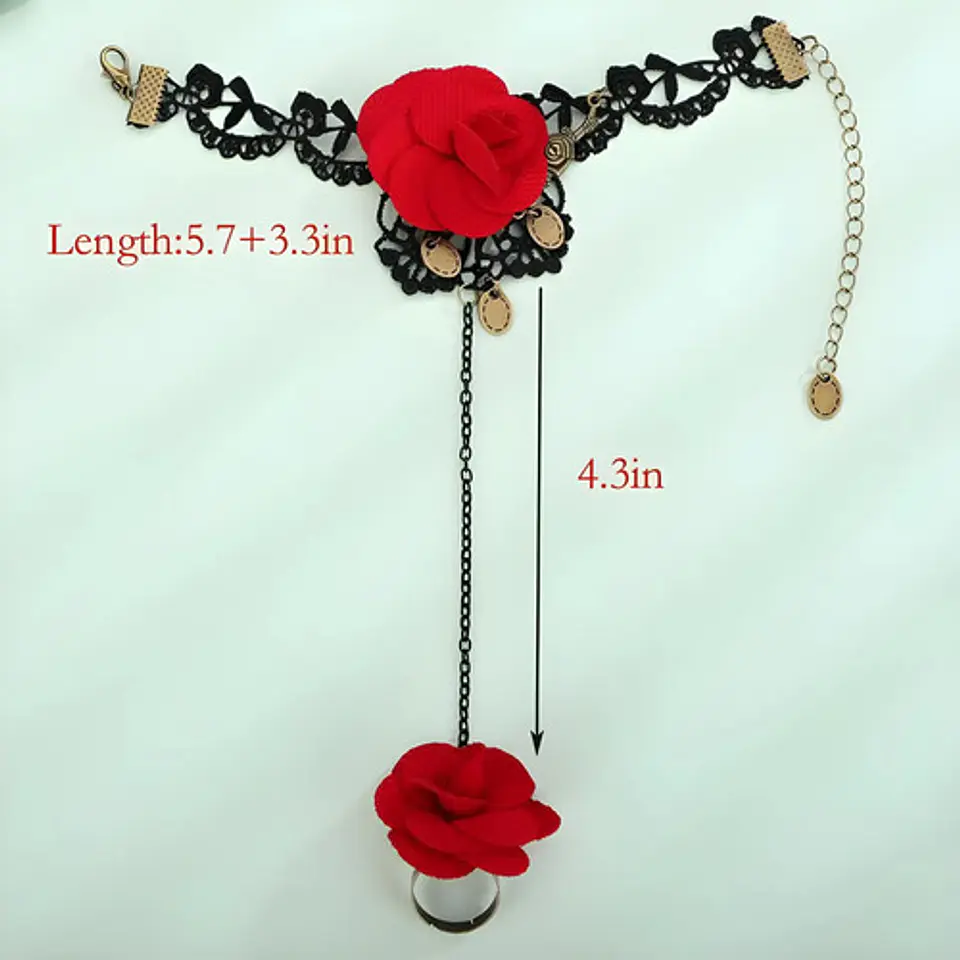 Pulsera Encajé Anillo Choker Rosa Para Mujer Gótico Moda 29