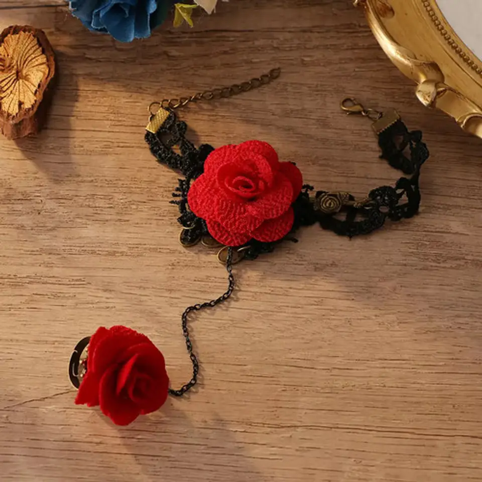 Pulsera Encajé Anillo Choker Rosa Para Mujer Gótico Moda 31