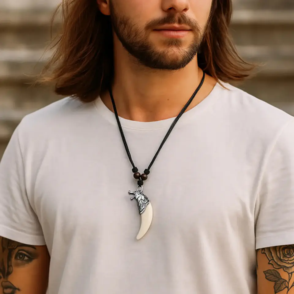 Collar Ajustable Para Hombre Mujer Dije Vikingo Diente Lobo 12