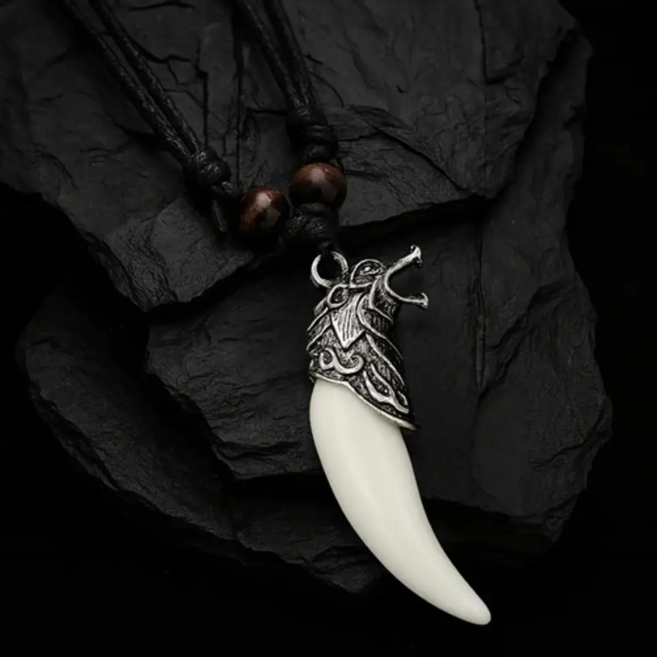 Collar Ajustable Para Hombre Mujer Dije Vikingo Diente Lobo 16