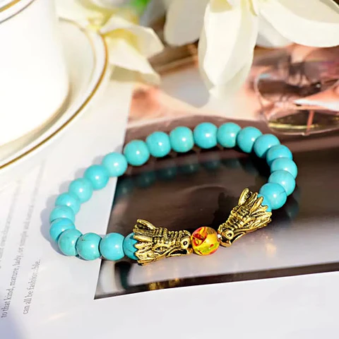 Pulsera Manilla Piedras Naturales Dragon Esfera Fuego Hombre