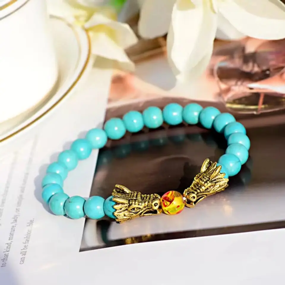 Pulsera Manilla Piedras Naturales Dragon Esfera Fuego Hombre 2