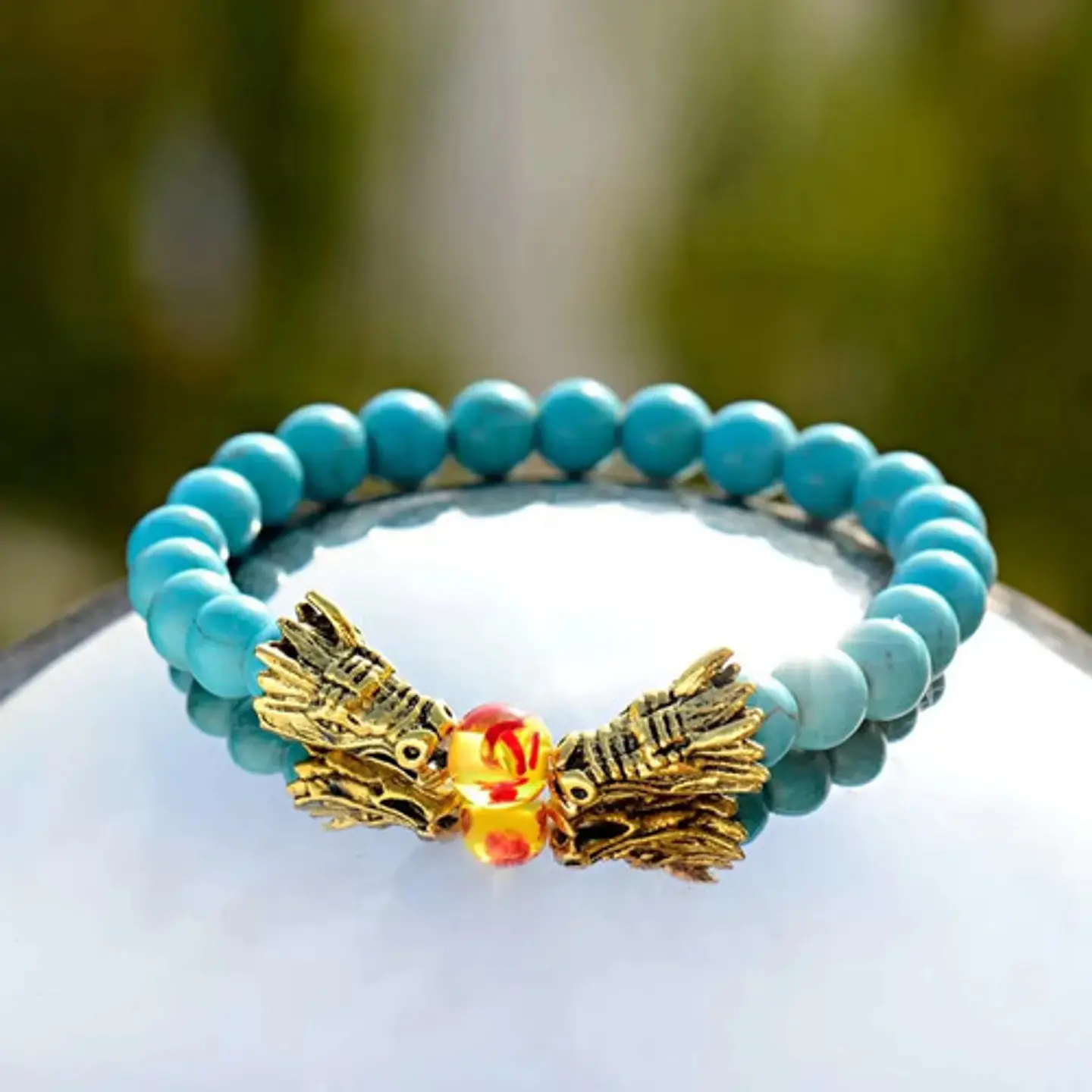 Pulsera Manilla Piedras Naturales Dragon Esfera Fuego Hombre 3