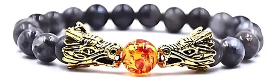 Pulsera Manilla Piedras Naturales Dragon Esfera Fuego Hombre 5