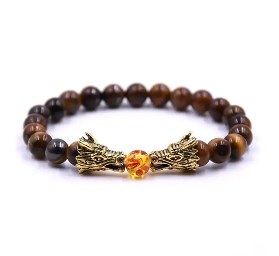 Pulsera Manilla Piedras Naturales Dragon Esfera Fuego Hombre 8