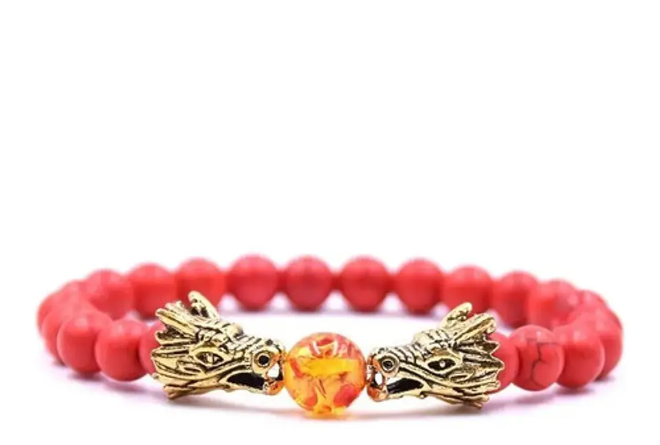 Pulsera Manilla Piedras Naturales Dragon Esfera Fuego Hombre 9
