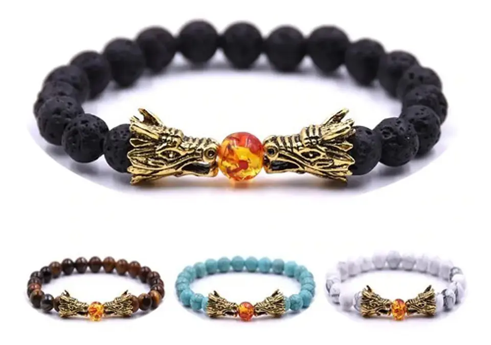 Pulsera Manilla Piedras Naturales Dragon Esfera Fuego Hombre 10