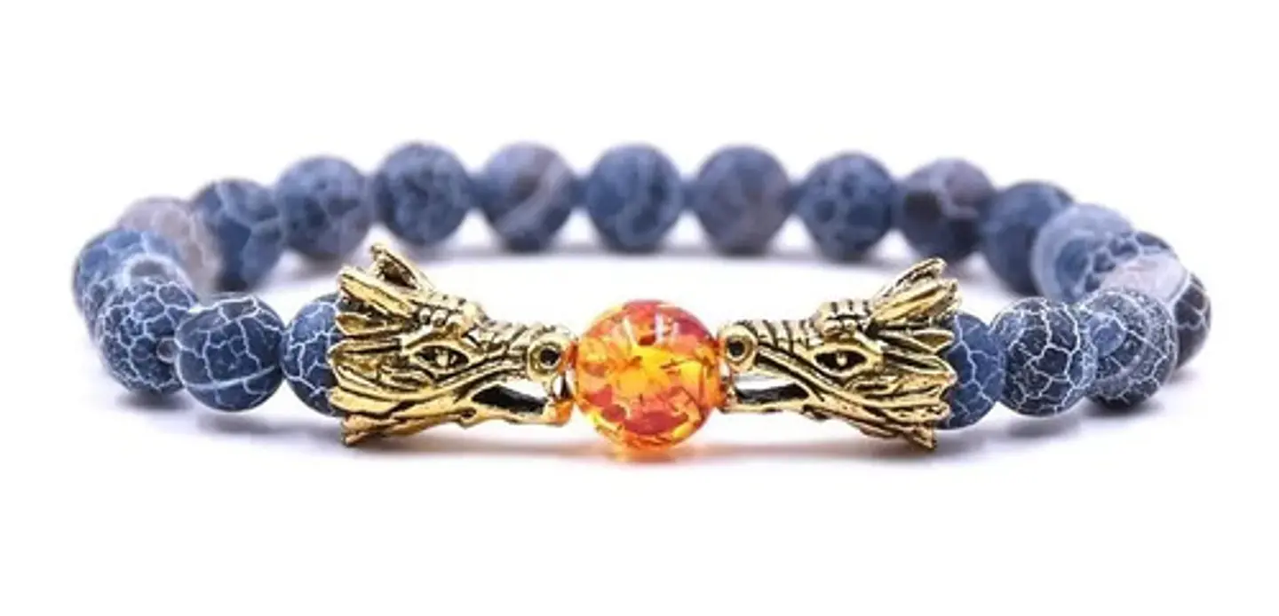 Pulsera Manilla Piedras Naturales Dragon Esfera Fuego Hombre 12