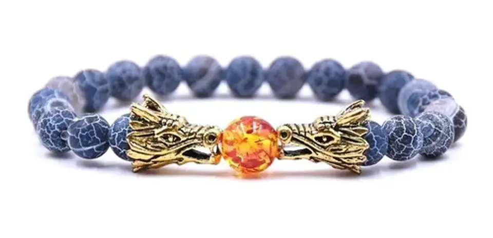 Pulsera Manilla Piedras Naturales Dragon Esfera Fuego Hombre 12