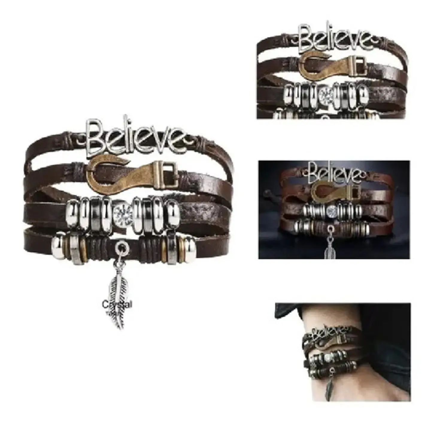 Pulsera Manilla Brazalete De Cuero Believe Para Hombre Mujer 1