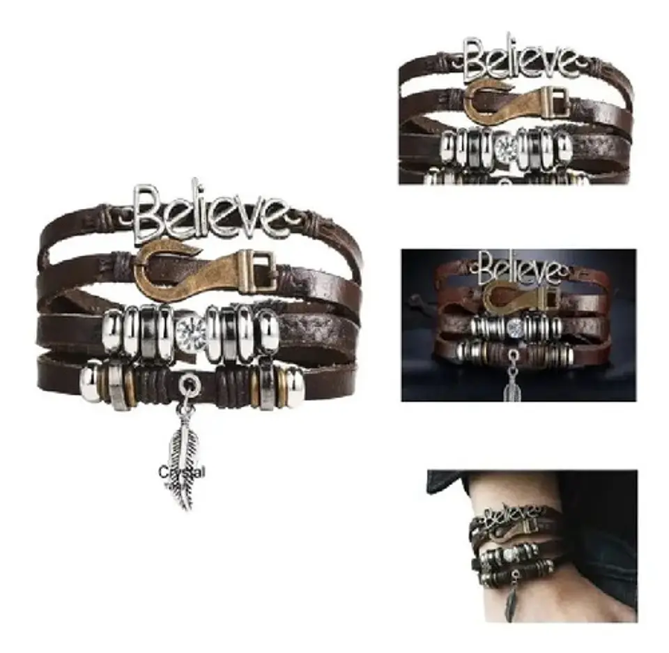 Pulsera Manilla Brazalete De Cuero Believe Para Hombre Mujer 1
