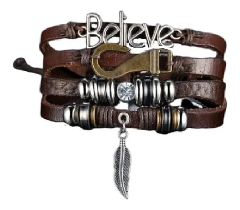 Pulsera Manilla Brazalete De Cuero Believe Para Hombre Mujer