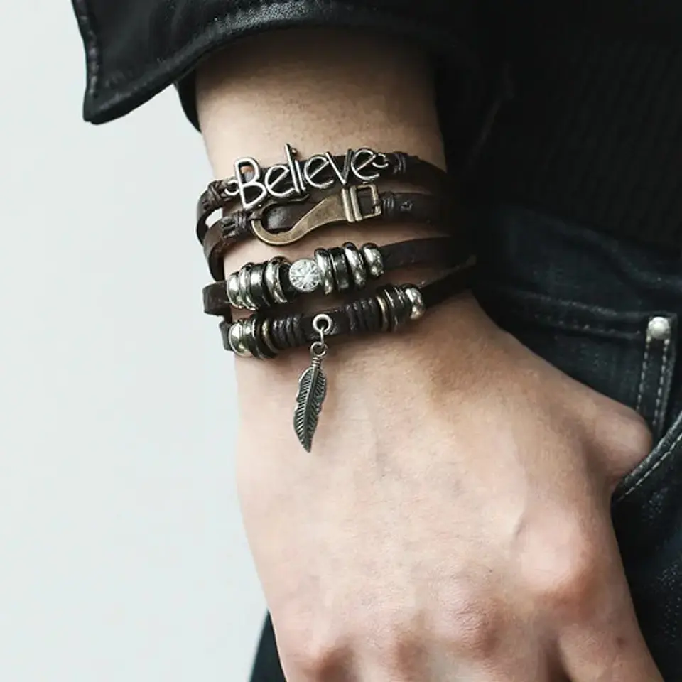 Pulsera Manilla Brazalete De Cuero Believe Para Hombre Mujer 3