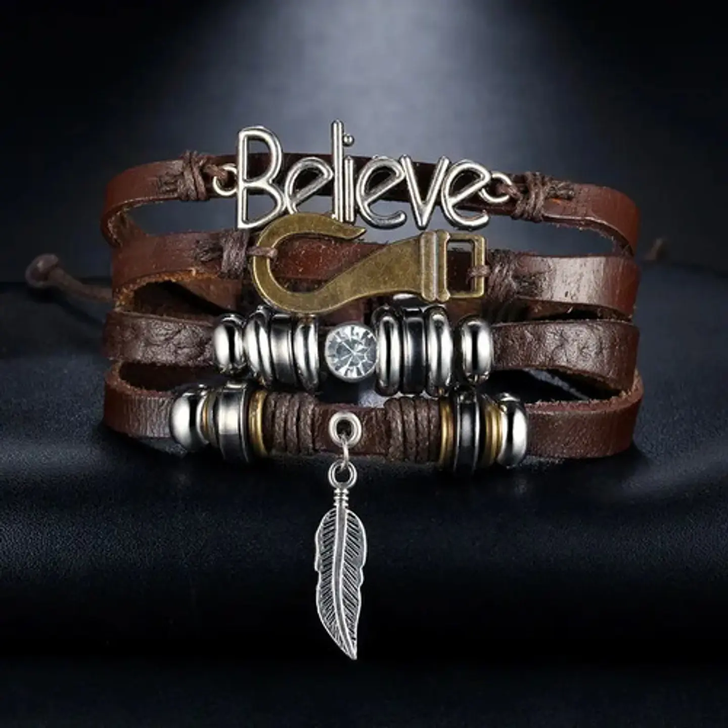 Pulsera Manilla Brazalete De Cuero Believe Para Hombre Mujer 4