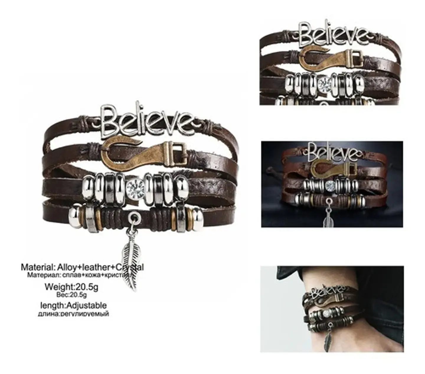Pulsera Manilla Brazalete De Cuero Believe Para Hombre Mujer 5