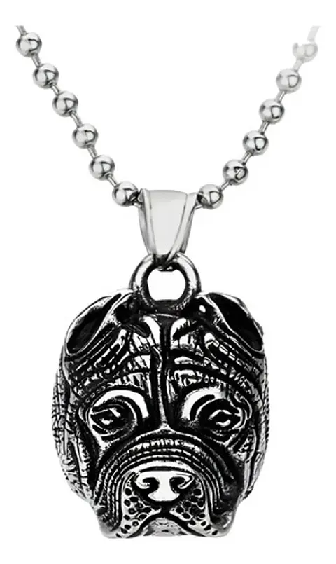 Collar Acero Inoxidable Color Plata Pitbull Perro Hombre 