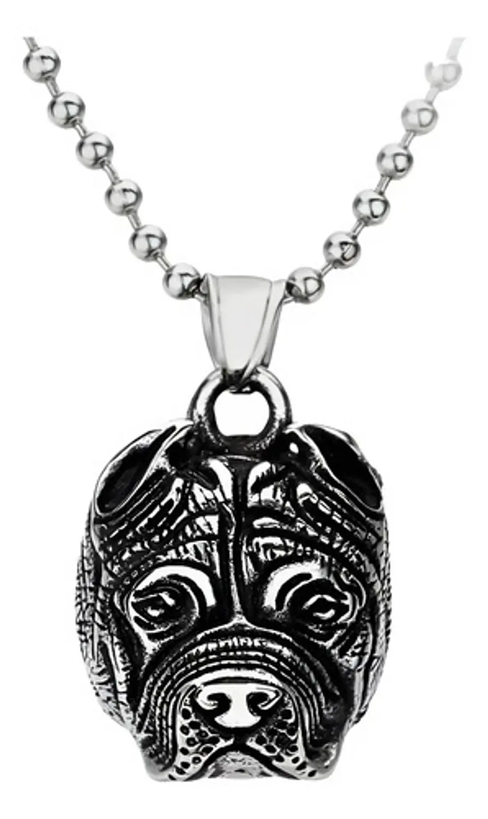 Collar Acero Inoxidable Color Plata Pitbull Perro Hombre  1