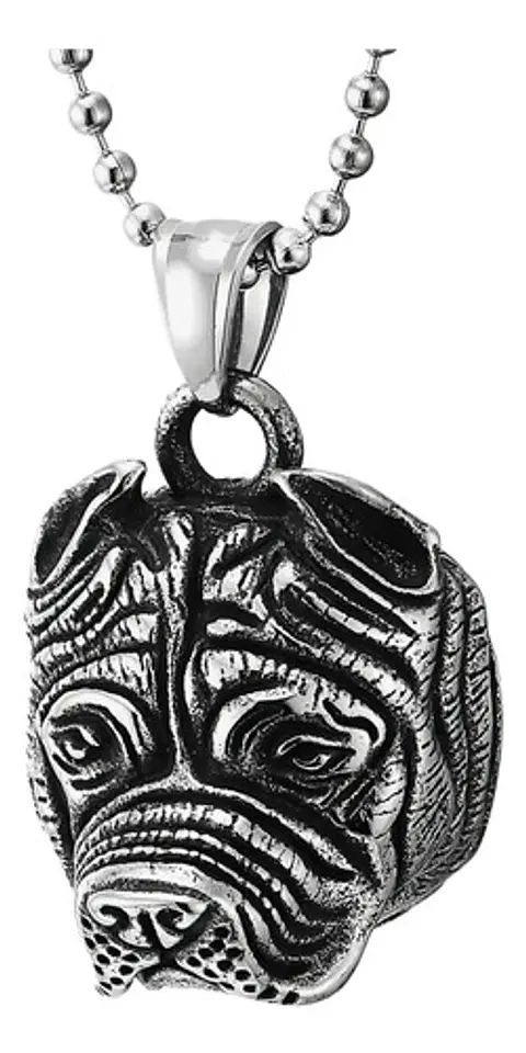 Collar Acero Inoxidable Color Plata Pitbull Perro Hombre 