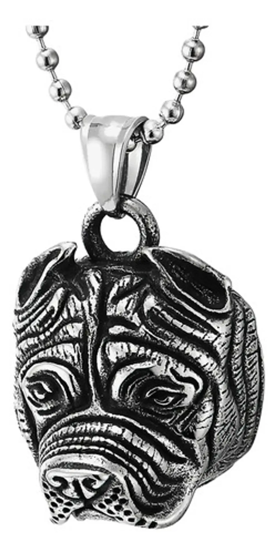 Collar Acero Inoxidable Color Plata Pitbull Perro Hombre  2