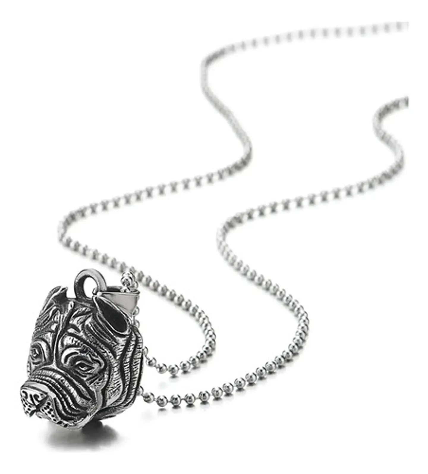 Collar Acero Inoxidable Color Plata Pitbull Perro Hombre  3
