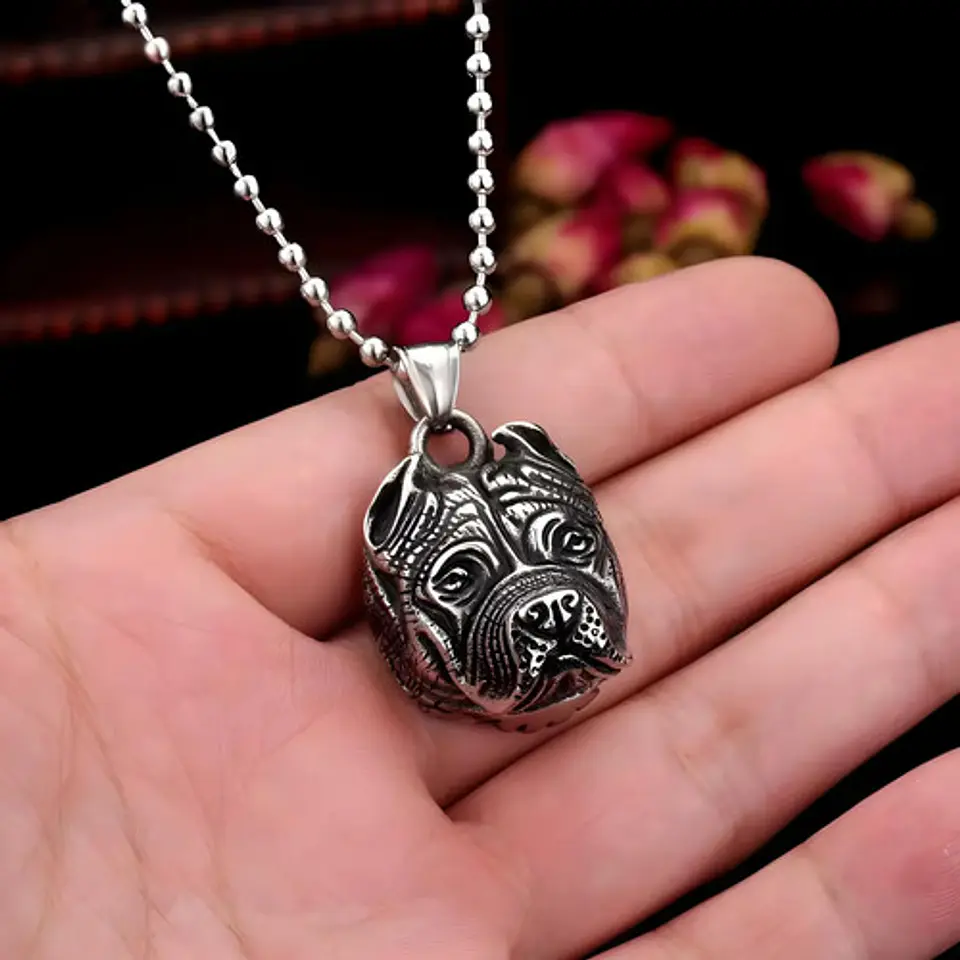 Collar Acero Inoxidable Color Plata Pitbull Perro Hombre  6