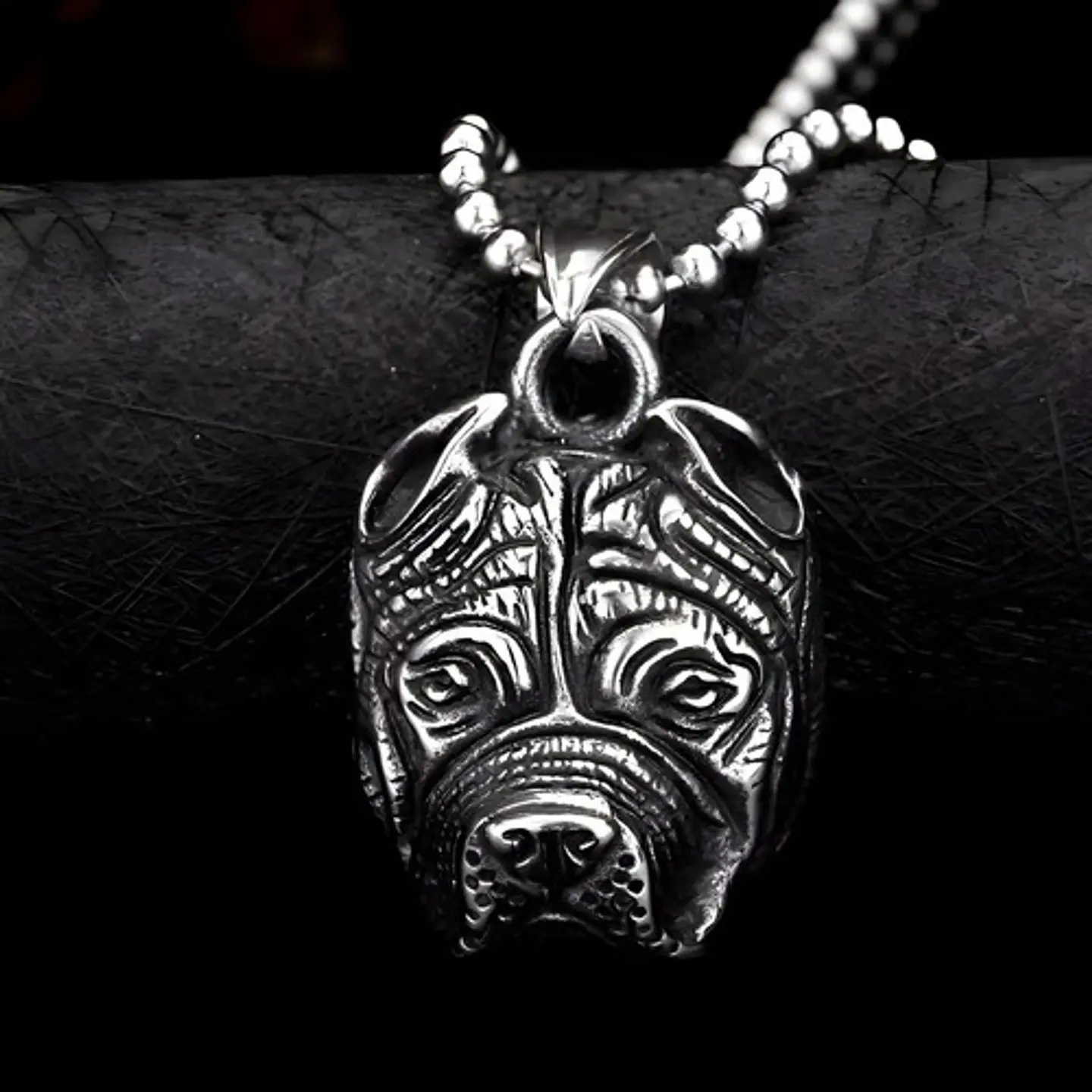 Collar Acero Inoxidable Color Plata Pitbull Perro Hombre  9