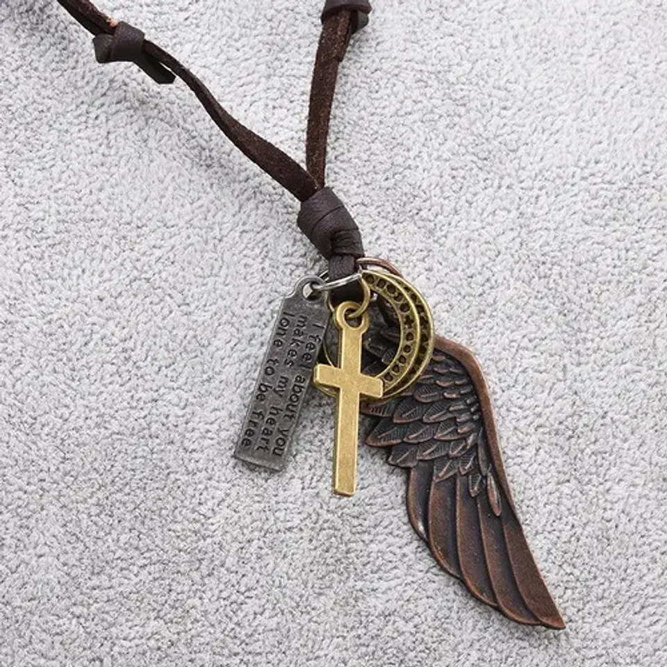 Collar Colgante Ala De Soñador Cuerda De Cuero Hombre Mujer 15