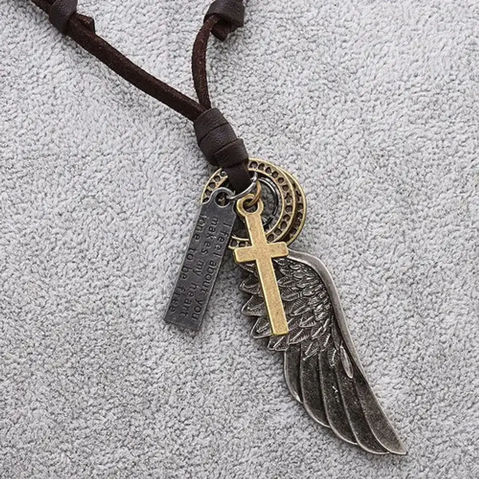 Collar Colgante Ala De Soñador Cuerda De Cuero Hombre Mujer 19