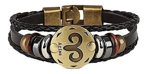 Manilla Pulsera Brazalete Signo Zodiaco Leo Cuero Hombre