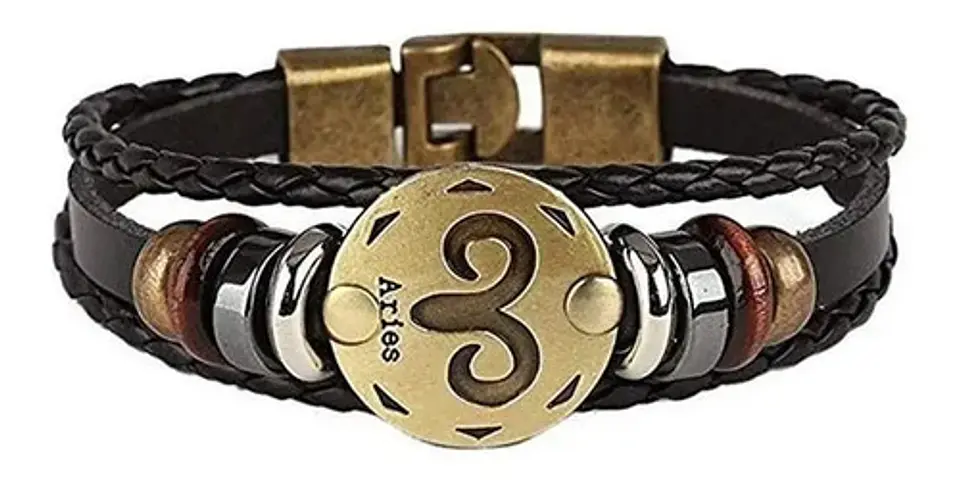 Manilla Pulsera Brazalete Signo Zodiaco Leo Cuero Hombre 2