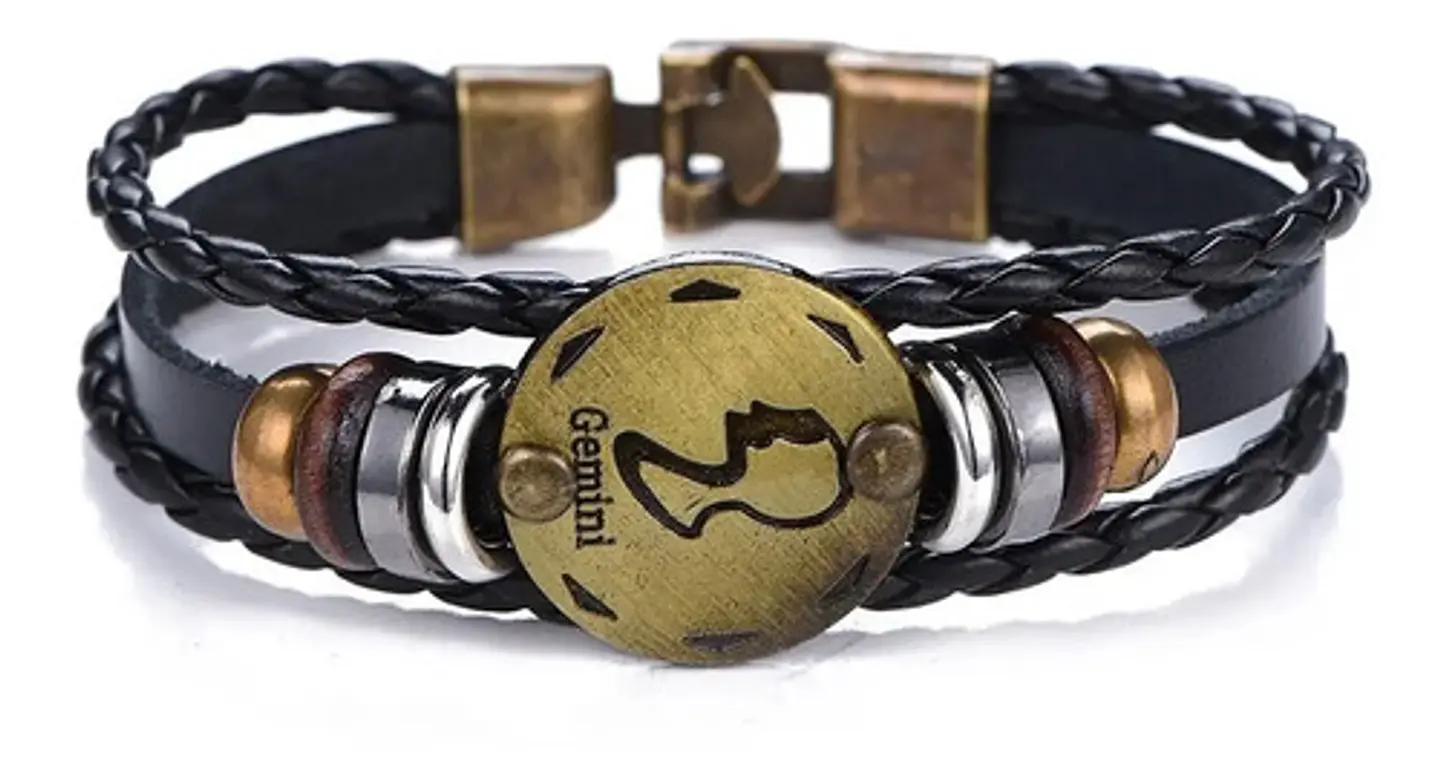 Manilla Pulsera Brazalete Signo Zodiaco Leo Cuero Hombre 3
