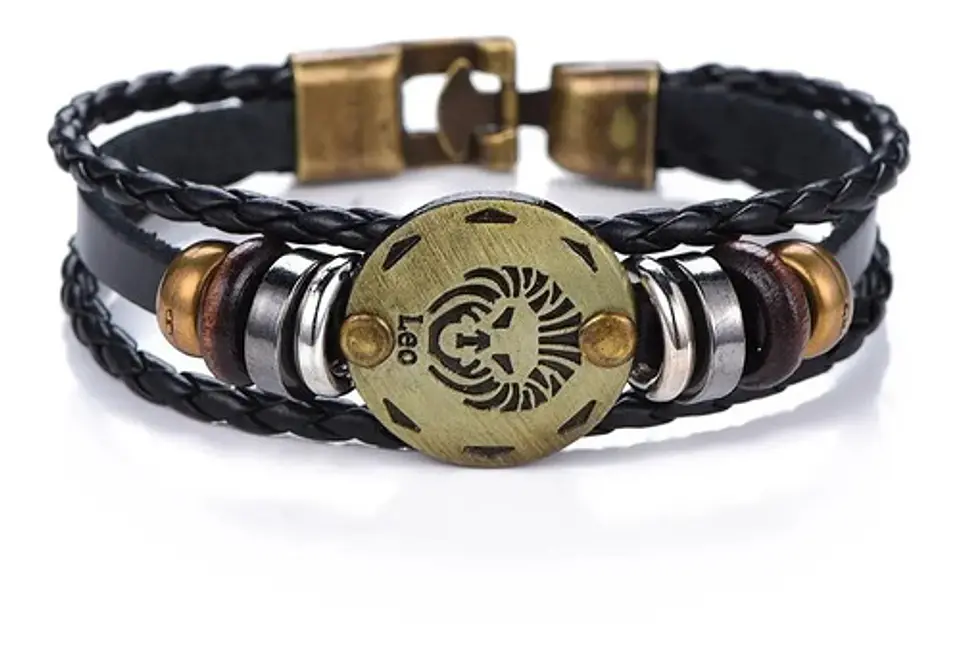 Manilla Pulsera Brazalete Signo Zodiaco Leo Cuero Hombre 4