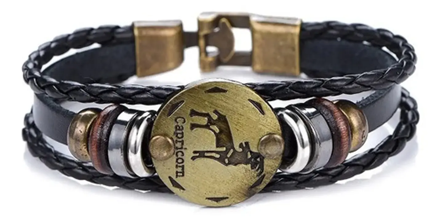 Manilla Pulsera Brazalete Signo Zodiaco Leo Cuero Hombre 5