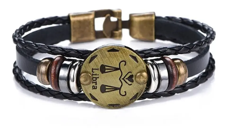 Manilla Pulsera Brazalete Signo Zodiaco Leo Cuero Hombre 6