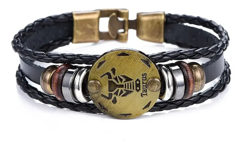 Manilla Pulsera Brazalete Signo Zodiaco Leo Cuero Hombre 7