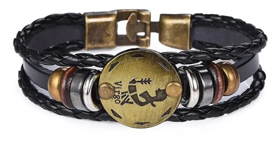 Manilla Pulsera Brazalete Signo Zodiaco Leo Cuero Hombre 8