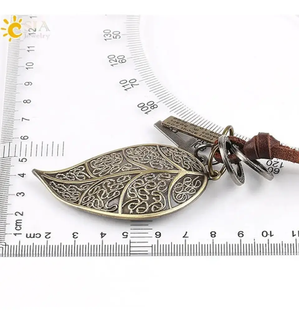 Collar Colgante Cuerda De Cuero Cruz Hoja Hombre Y Mujer 5