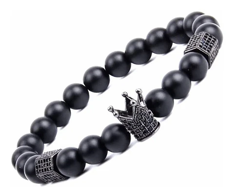 Brazalete Pulsera Corona Piedras Naturales Para Hombre Mujer