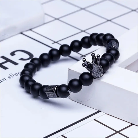 Brazalete Pulsera Corona Piedras Naturales Para Hombre Mujer