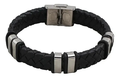 Manilla Pulsera Brazalete Cuero Acero Inoxidable Hombre